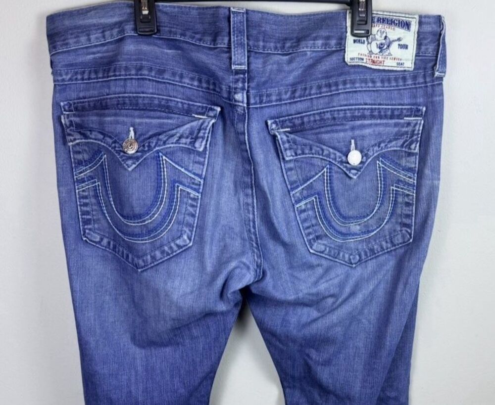 True Religion Jeans Mens 38/40 x 30 Blue Section Slim Seat Denim Straight Leg